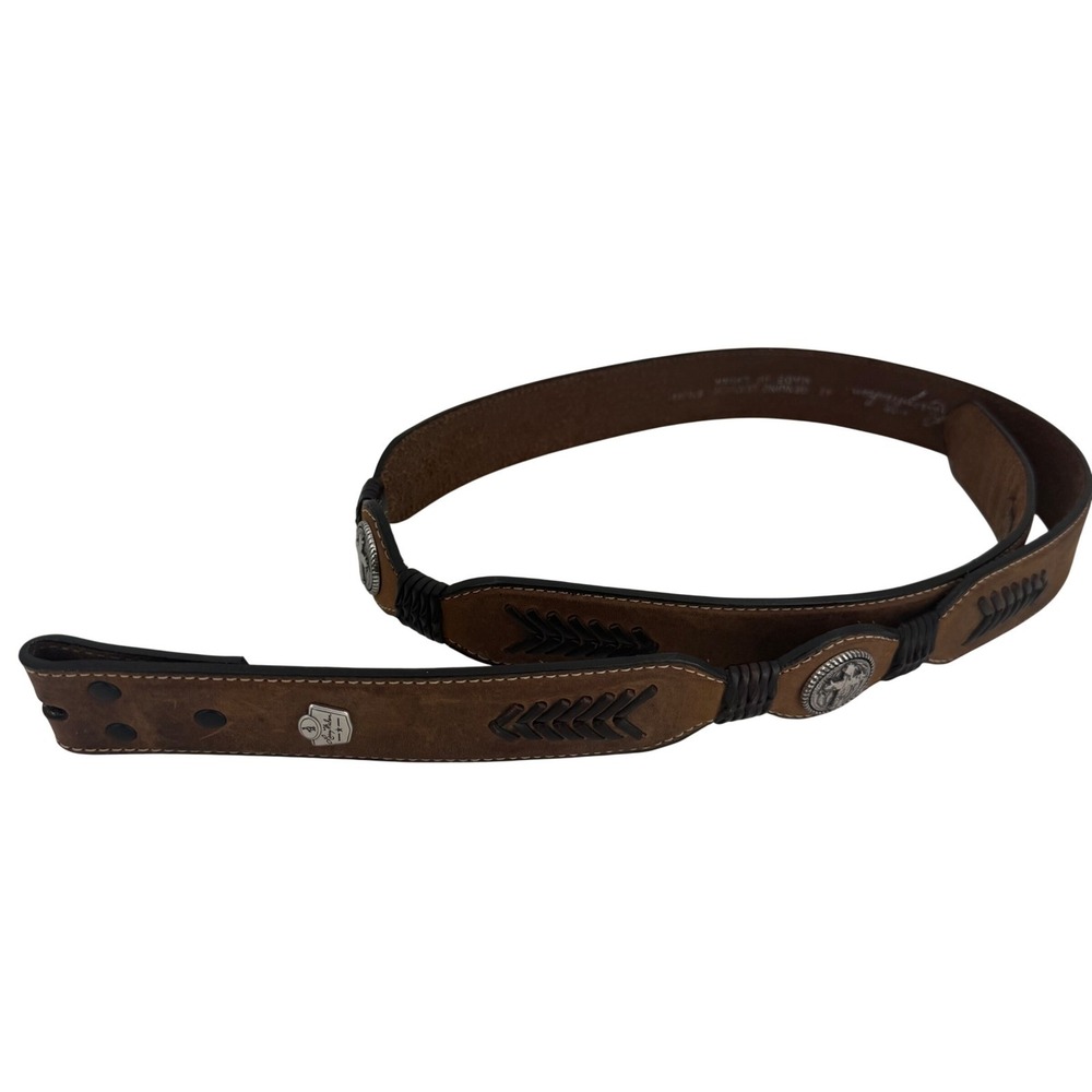 Larry Mahan Western Leather Ranger Belt‎ Brown Cross Conchos Whipstitch 42 - Picture 3 of 9